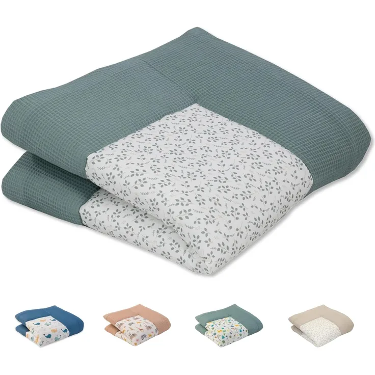 Krabbeldecke Baby Krabbeldecke "Floral-Grün" (Made in EU), ULLENBOOM ®, Dick gepolstert, Außenstoff 100% Baumwolle, in verschiedenen Größe