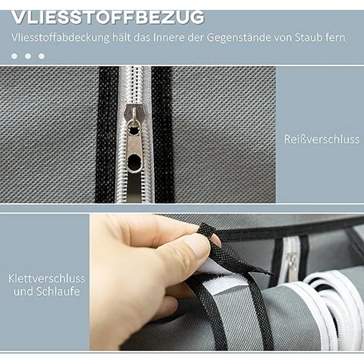 HOMCOM Stoffschrank Faltschrank, Faltbare Garderobe aus Vliesstoff (Kleiderschrank, 1-St, Tücherschrank) Hellgrau, 125 x 43 x 162,5 cm – Bild 5
