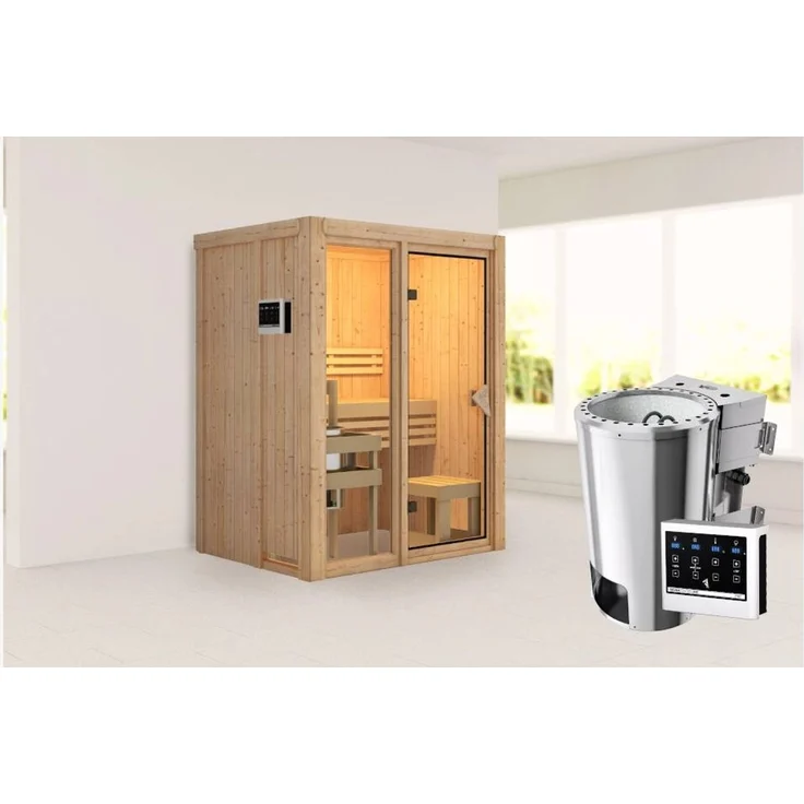 Karibu Sauna Avari 1 mit 3,6kW Plug&Play BIO Kombi-Ofen externe Steuerung – Bild 1