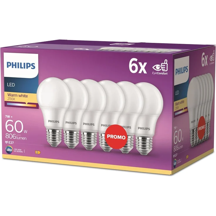 Philips LED Classic E27 Lampen 6-er Pack (60 W), matte LED Lampen mit warmweißem Licht, energiesparende Lampen mit langer Nutzlebensdauer, neue Generation – Bild 1
