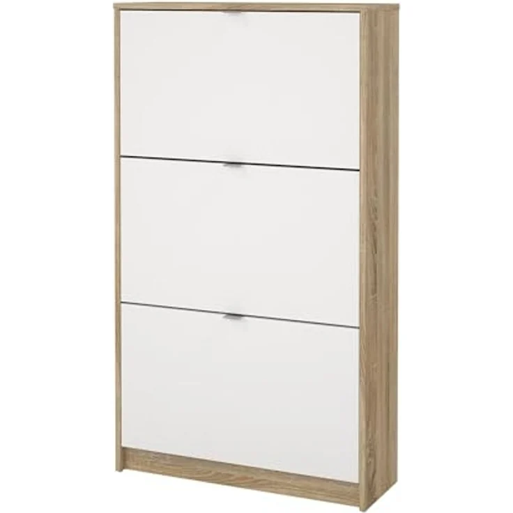 Dmora - Schuhschrank Paris, Schuhregal, Mehrzweck-Eingangsgarderobe, Möbel für Schuhe, 70x24 h124 cm, Eiche und Weiß – Bild 5