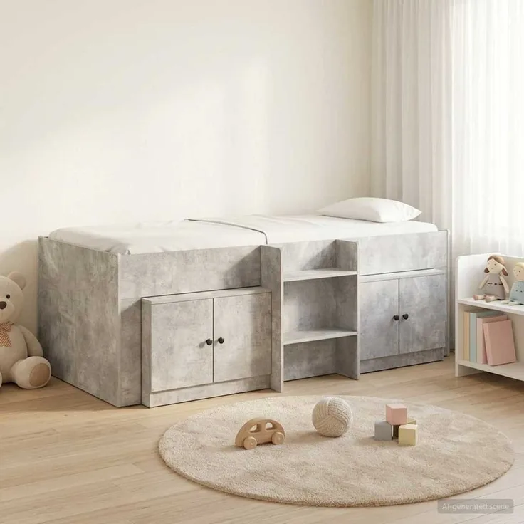 vidaXL Loft Bettgestell mit Schrank 3 Stk. Betongrau Holzwerkstoff 3423377