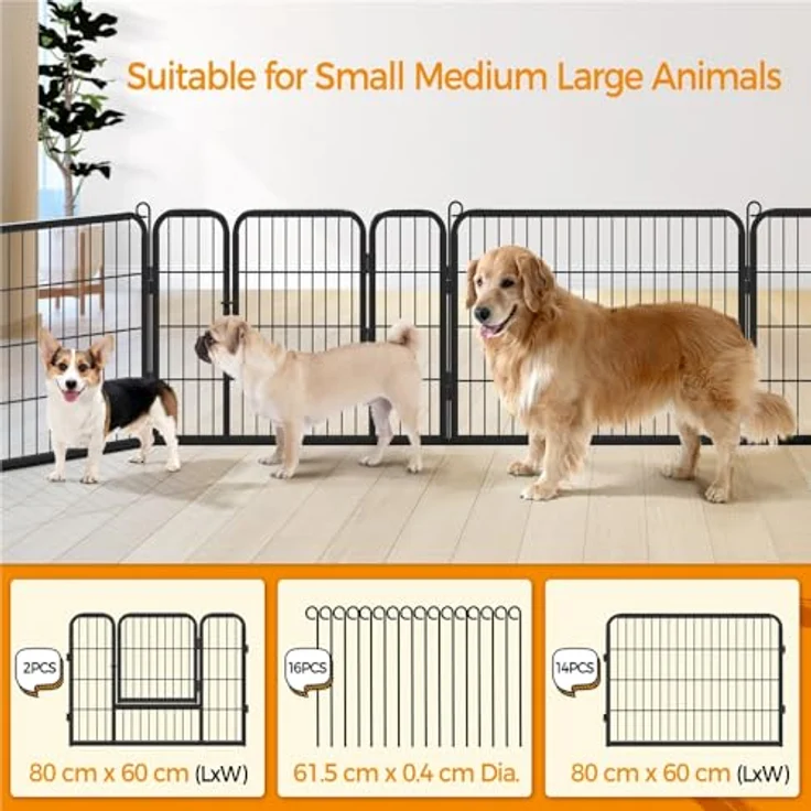 Yaheetech Welpenauslauf 16 Panele 60 cm hoch Metall mit 2 Türen | Welpenlaufstall für Welpen, kleine Hunde – robustes Metall – 16 Teile frei kombinierbar, 2 Türen, Höhe 60 cm, ideal für klein – Bild 9