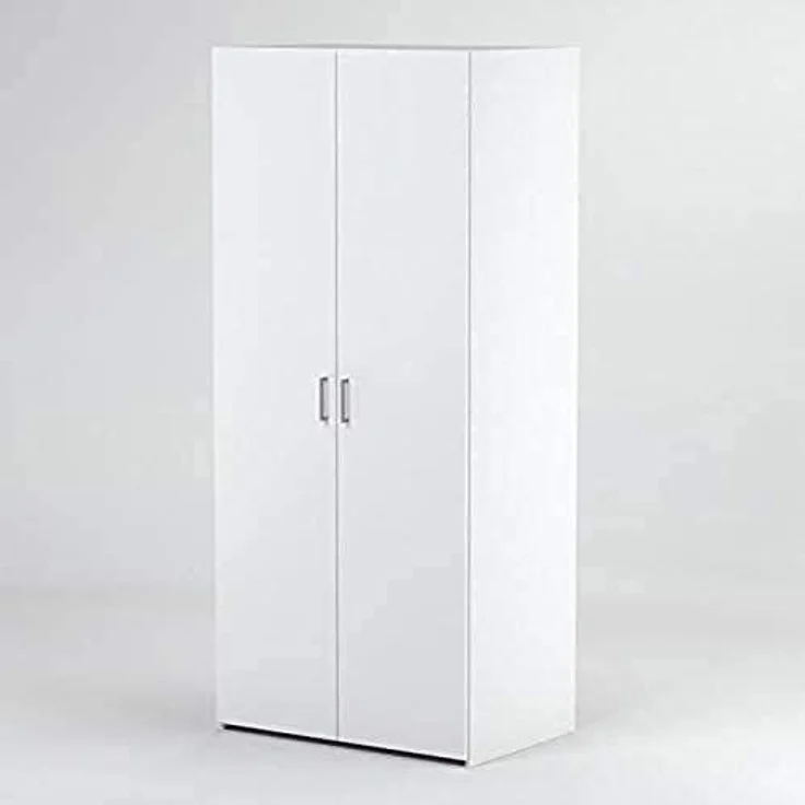 Kleiderschrank mit zwei Flügeltüren mit zwei Innenböden und Kleiderstange, Farbe weiß, Maße 77 x 175 x 49 cm – Bild 2