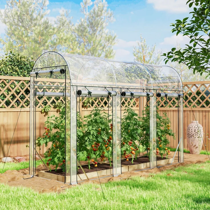 MELAYR, Tunnelgewächshaus 3x1x2 m mit 8 Rolltoren und transparenter, Transparent – Bild 3