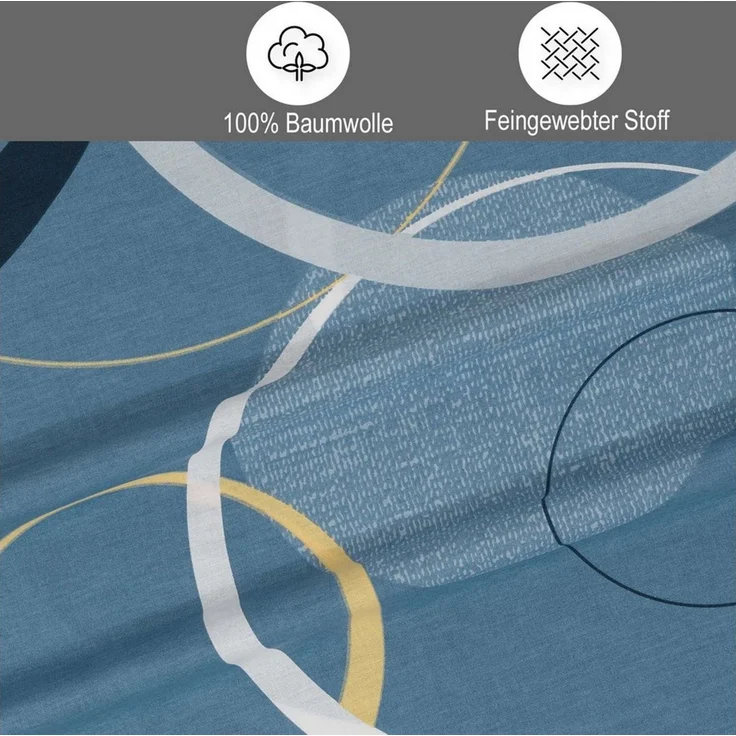 Buymax Bettwäsche Wave, Bettgarnitur, Bettbezug Set, Renforcé: 100% Baumwolle, 3 teilig, mit Reißverschluss, gemustert, Kreise, Blau, Petrol, 200x220 cm – Bild 3