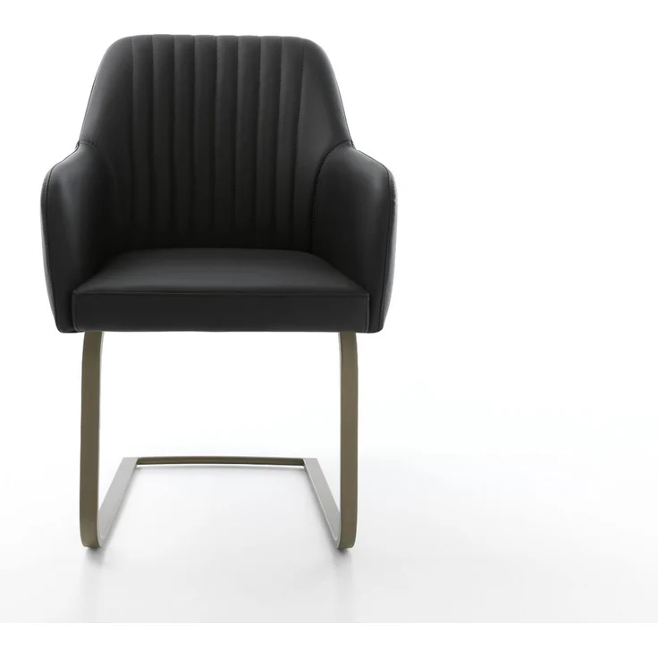 Freischwinger Greg-Flex Echt-Leder Schwarz Freischwinger flach Effektfinish Titan Taschenfederkern – Bild 2