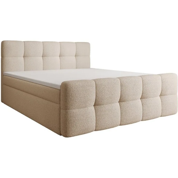 Luxusbetten24 Boxspringbett Cozy in Teddy Bouclé, mit Stauraum, inklusive Topper