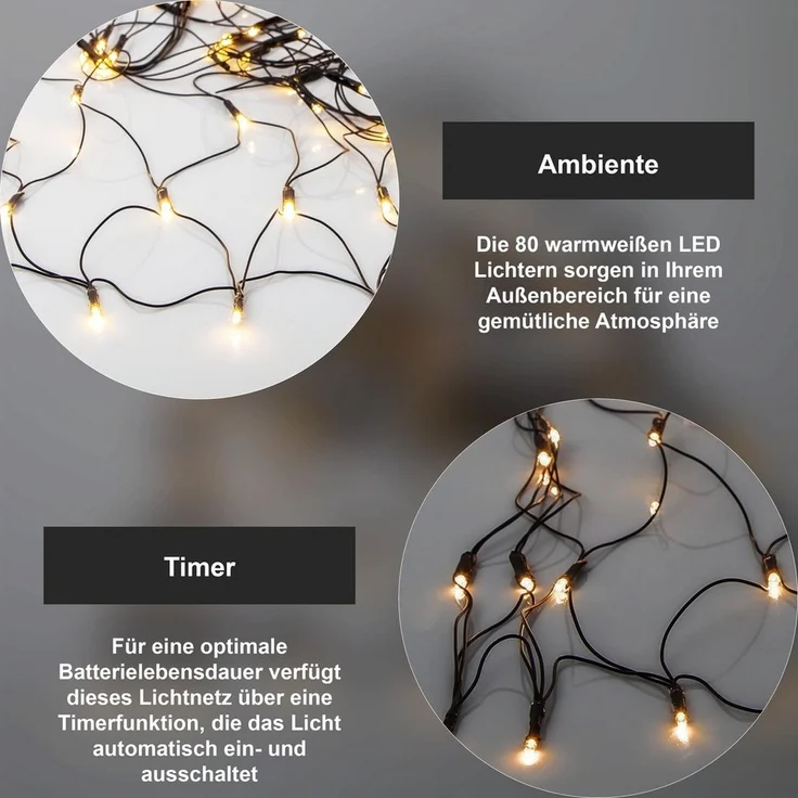 Star LED-Netz 'Akku', 80 warmwhite LED 0,8x1,5m – Bild 2