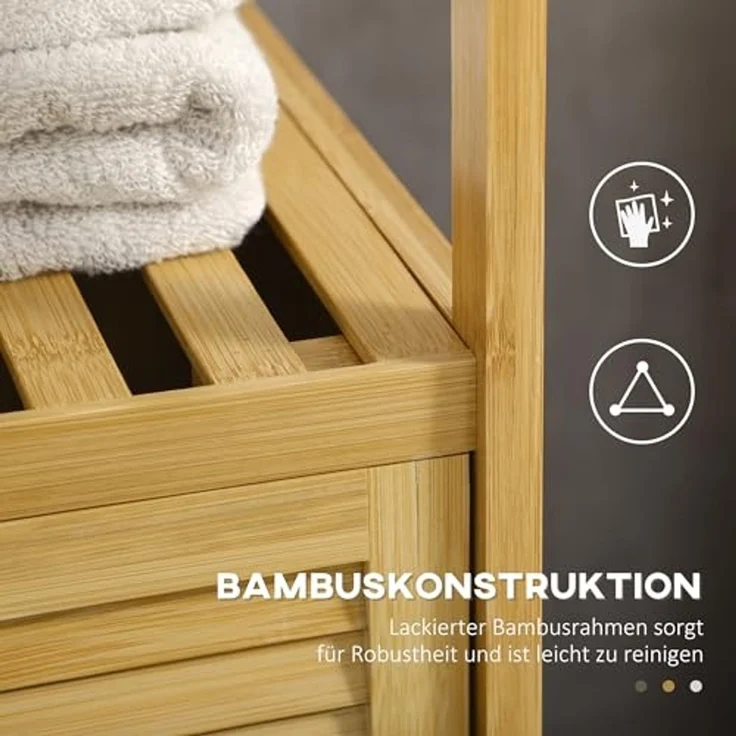 Kleankin Badregal Badezimmerschrank Badschrank mit offenem Fach, Beistellschrank, Aufbewahrungsschrank 1-tlg, Natur, 33 x 36,5 x 67 cm – Bild 5