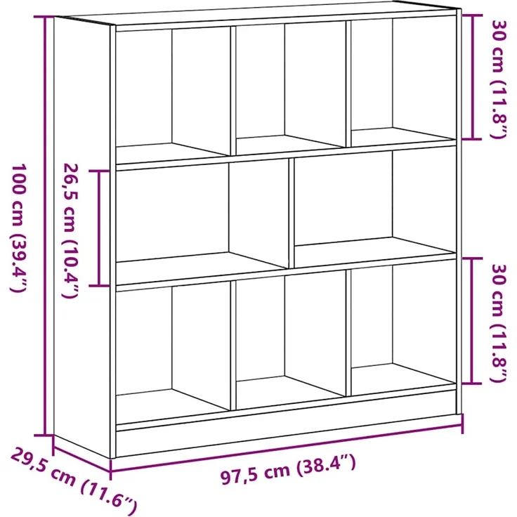 vidaXL Bücherregal Schwarz Eichen-Optik 97,5x29,5x100 cm Holzwerkstoff 862403 – Bild 8