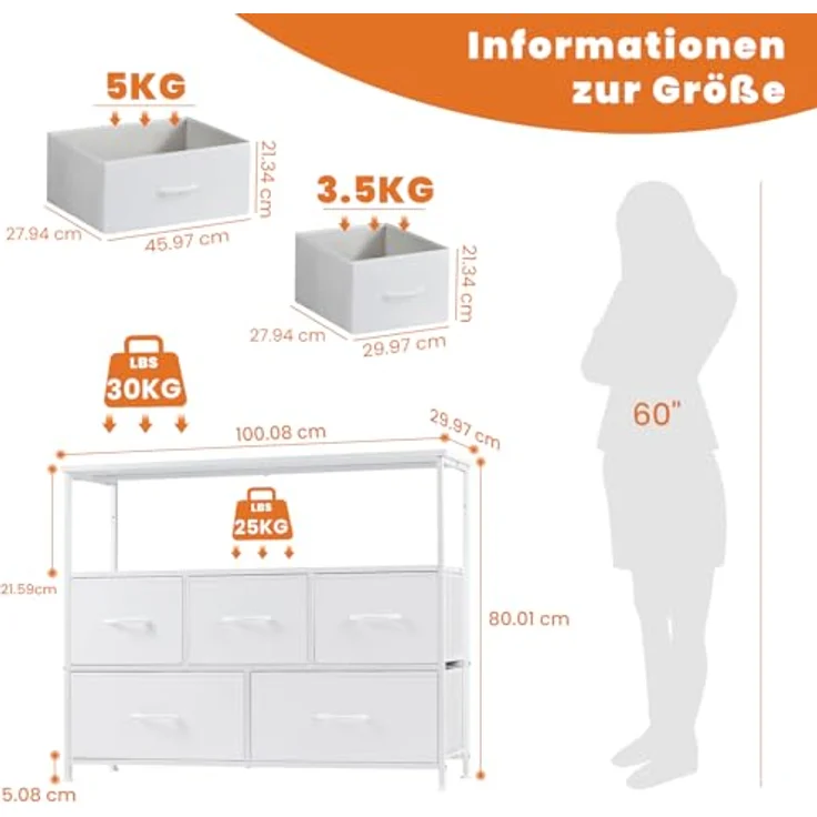 Sweetcrispy Kommode TV Schrank, Weiß, für 115cm TV – Bild 2