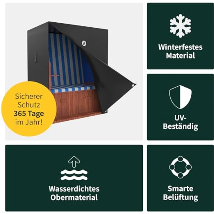 VERDOBA - Premium Strandkorb Schutzhülle winterfest 600D Oxford - 90 x 120 x 155 cm große Strandkorb Schutzhülle - wasserdichte Strandkorbhülle mit YKK Reißverschluss & UV-Schutz – Bild 3