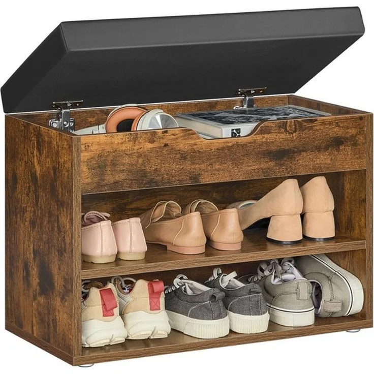 VASAGLE Schuhbank, Sitzbank, Schuhregal mit gepolstertem Kissen, Schuhorganizer mit 3 Ebenen, 30 x 60 x 44 cm, für Flur, Wohnzimmer und Schlafzimmer, vintagebraun LHSDE020W01 – Bild 4