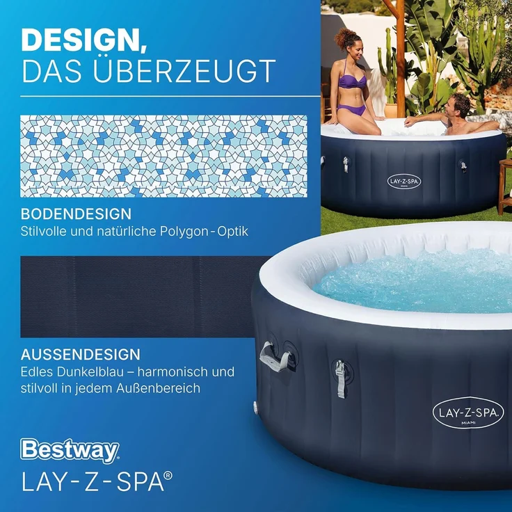 Bestway 6001C LAY-Z-SPA Energiespar Whirlpool Miami AirJet für 4 Personen Ø 180 x 66 cm, Dunkelblau – Bild 7