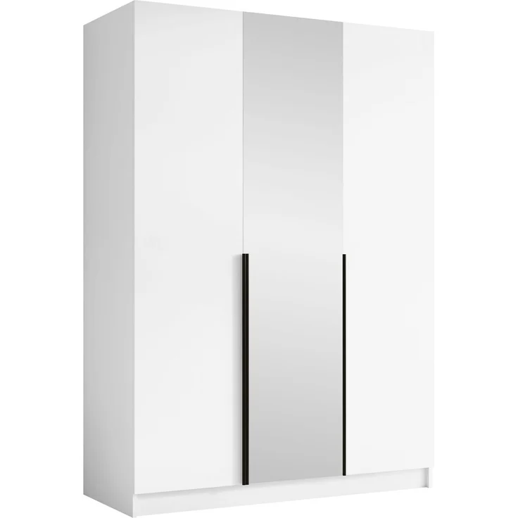 Mirjan24 'Cikzori' Kleiderschrank mit Einlegeböden und Kleiderstange, 3-türig, Laminatplatte, 215 x 58 x 150 cm, Weiß / Schwarz, mit Spiegeltür – Bild 1