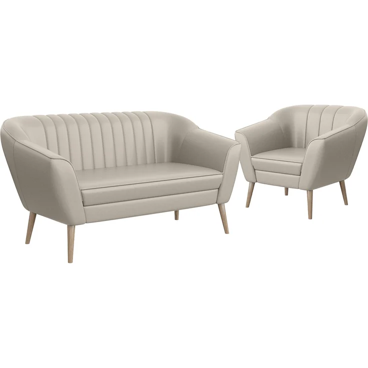 MEBLINI Sofa-Set KAIA 2+1 - Beige Kunstleder - für Wohnzimmer - Mini Lounge für drei Personen - Küchensofa - Sofa Klein - Sitzgarnitur - Polstergarnitur - Sofagarnituren – Bild 1