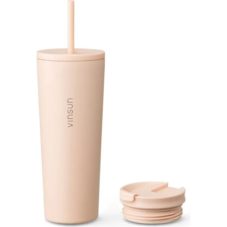 Vinsun Thermobecher Edelstahl Becher mit Strohhalm 720ml - Isolierbecher auslaufsicher, 4-tlg, Edelstahl, Doppelwandig isoliert, BPA frei, bruchfest, Kalt- und Heißgetränke