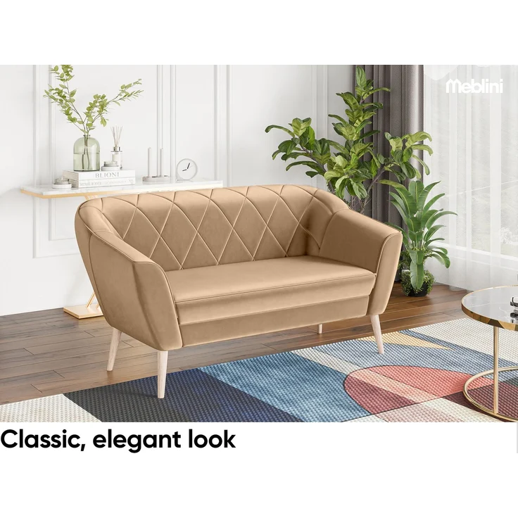 MEBLINI Sofa-Set GISELA 2+1+1 - Beige Samt - für Wohnzimmer - Mini Lounge für vier Personen - Küchensofa - Sofa Klein - Sitzgarnitur - Polstergarnitur - Sofagarnituren – Bild 3