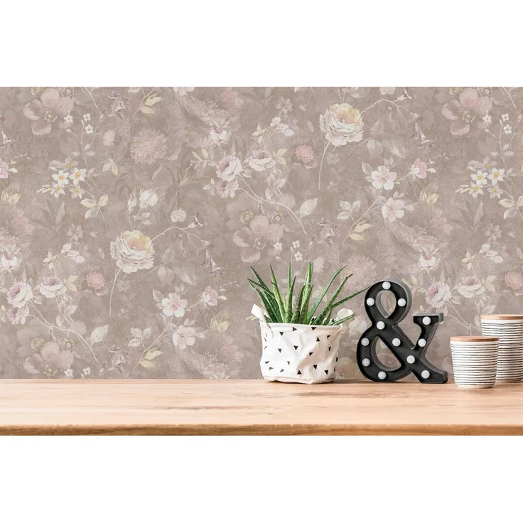 A.S. Création Vliestapete Natural Living Blumentapete, leicht strukturiert, gemustert, matt, neutral, (1 St), Blumentapete Vlies Vlies Wand Tapeten Wohnzimmer Schlafzimmer Küche