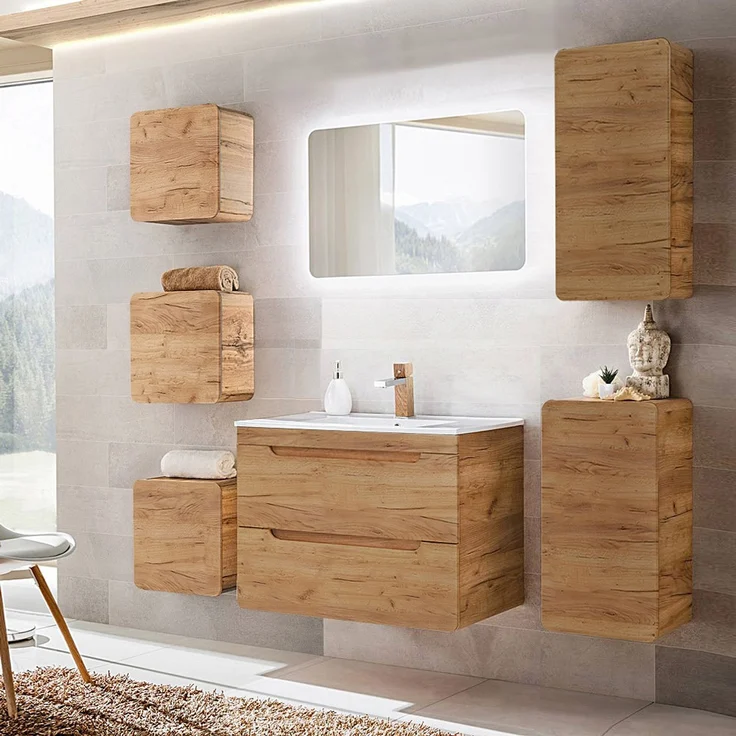 Badezimmermöbel Komplett Set LUTON-56-CRAFT, Eiche, B/H/T ca. 180/200/46 cm – Bild 1