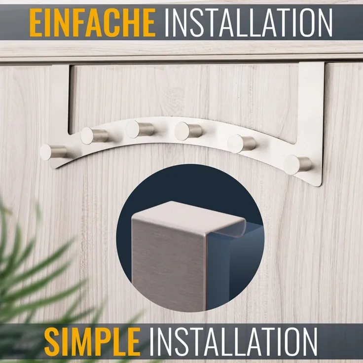 RICOO Garderobenleiste Tür Hakenleiste Hängegarderobe Türhakenleiste aus Stahl 6 Haken (1-er Set / 1 Stk. MH027S-6, 1 St, Türgarderobe Garderobenhaken Tür Hakenleiste Platzsparende Garderobe), Garderobe ohne Bohren Kleiderhaken Tür bis max 18mm Türbreite