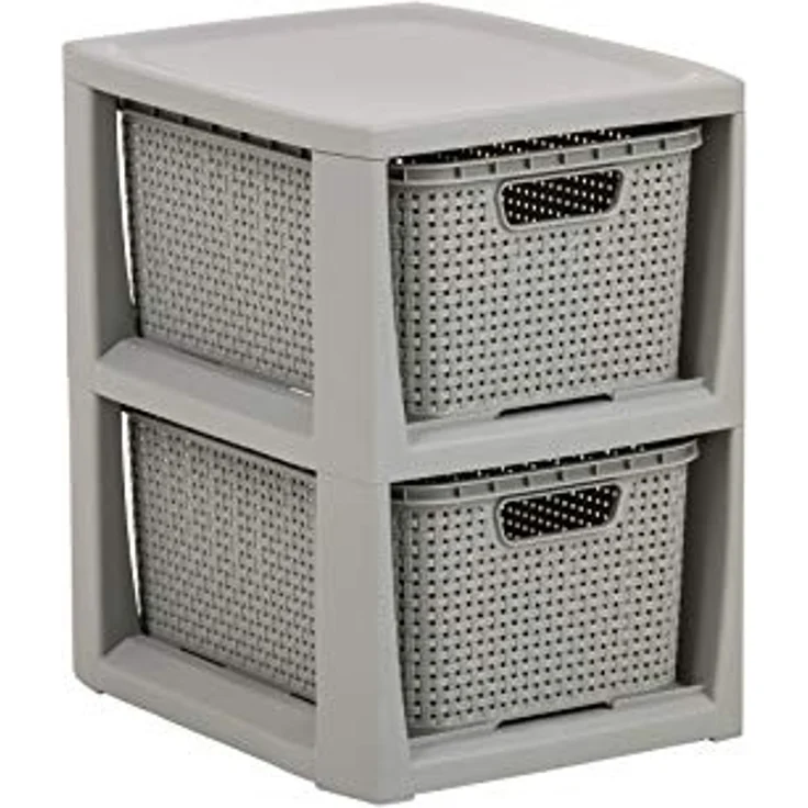 BranQ Badregal 1727, Rattan Bücherregal mit 2 ausziehbaren Körben grau – Bild 1