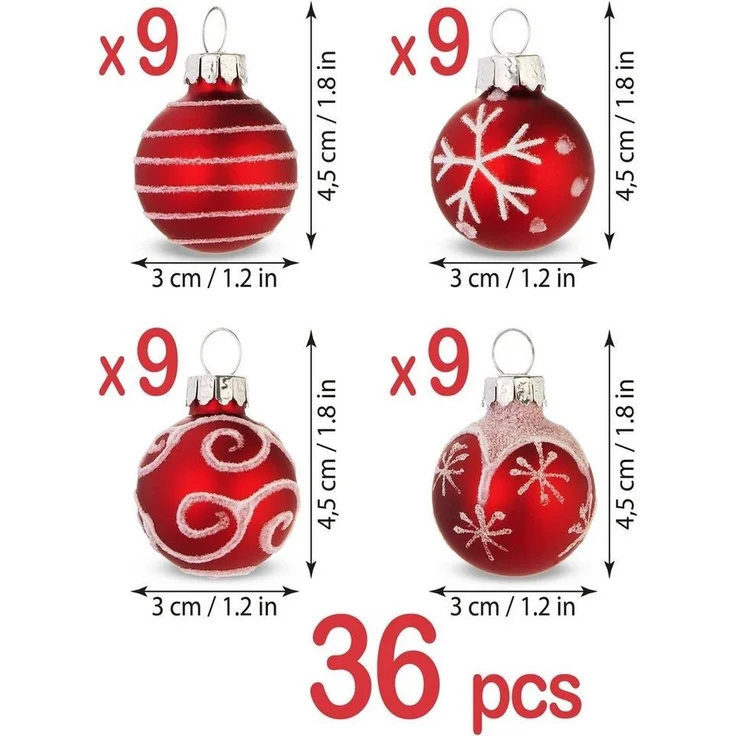 BRUBAKER Weihnachtsbaumkugel Weihnachtskugeln mit 3 cm Baumkugeln - Handbemalter Christbaumschmuck (36 St), Mini Kugeln für Weihnachtsbaum und Weihnachtsdekorationen aus Glas – Bild 2