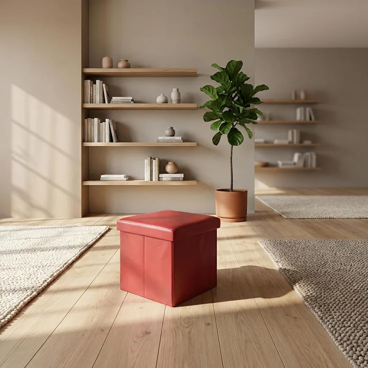 ECHTWERK Sitzwürfel, Storecube, Polsterhocker mit Stauraum, faltbare Aufbewahrungsbox, Fußhocker, klappbar, Funktion als Beistelltisch, abnehmbarer Deckel, Kunstleder, rot, circa 38 x 38 x 38 cm – Bild 2