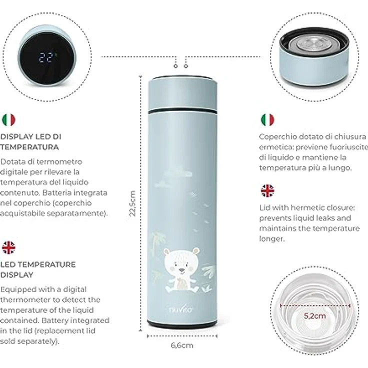 Nuvita 4455 | Digitaler Thermobehälter für Lebensmittel | Thermoskanne für heiße und kalte Lebensmittel | Thermobehälter | Babynahrungsbehälter | Thermoskanne für Kinder | Sage Green – Bild 6