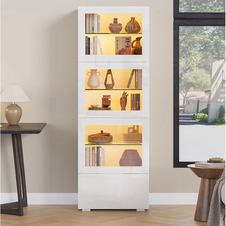 DESVIAE Vitrine mit LED-Beleuchtung 60x173x40 cm MDF, Glas und Acryl weiß – Bild 3