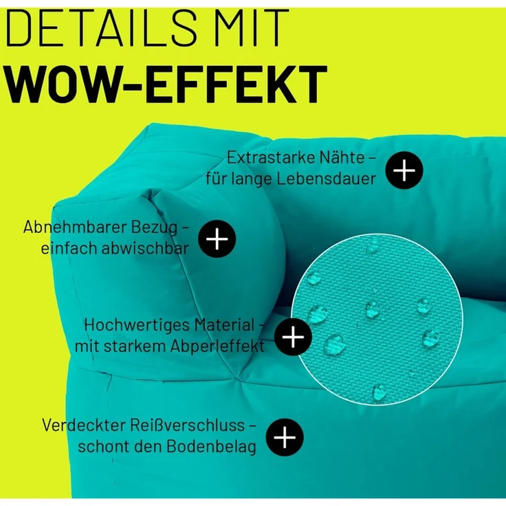 Lumaland Sitzsack-Sofa, Polyester, Sessel, Türkis, 70 x 72 x 96 cm – Bild 5