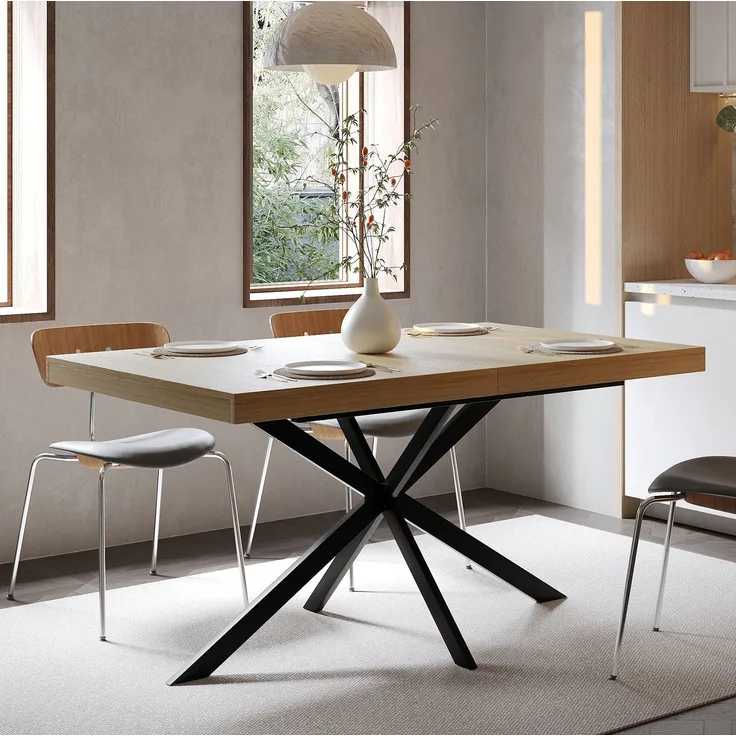 Esstisch 140-180x80x76 cm aus MDF und Metall mit Hidden Storage und Ausziehfunktion