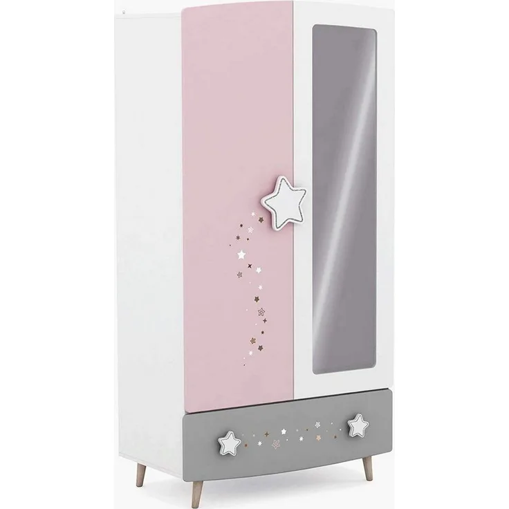 habeig Kleiderschrank Kleiderschrank Himmelssterne #441 rosa/weiß Mädchen Kinderzimmer