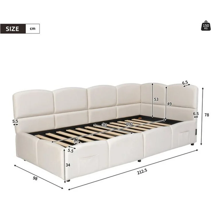 STILVORA Polsterbett 90x200 mit Bettkasten,Jugendbett Bettgestell mit USB&Stautasche (Einzelbett, Stauraumbett, Schlafsofa, 1-tlg, 90x200 cm, ohne Matratze), Jugendbett – Bild 4