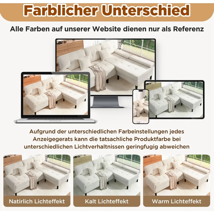 DESVIAE Sofa Hellbeige aus Chenille – 195x86x149 cm – Fußbank, Schlaffunktion – Bild 6