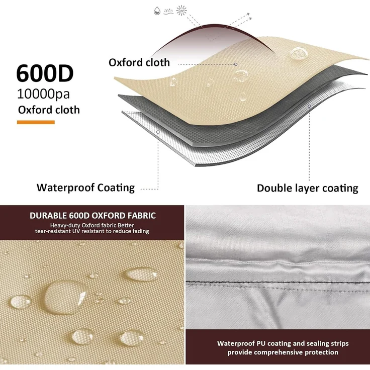 Aipwerer Abdeckung Gartenmöbel Wasserdicht, Abdeckplane für Gartenmöbel Winterfest, 420D Schutzhülle Abdeckhaube für Gartentisch Garten Möbel Tisch Rechteckig (Beige & Braun, 200 x 200 x 90 cm 600D) – Bild 4