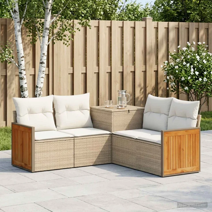 vidaXL Sofa Set 5 stk. Beige und Cremeweiß Polyrattan und Stahl 3447966 – Bild 1