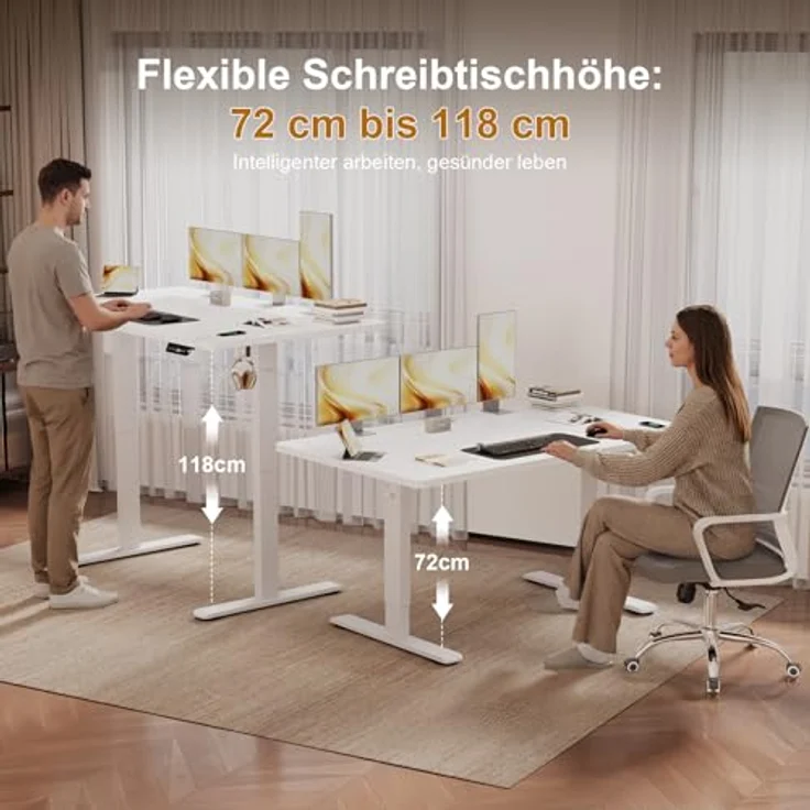 JUMMICO Schreibtisch elektrisch höhenverstellbar mit Kabelwanne & USB-Buchse, Weiß, 140x70 cm – Bild 6