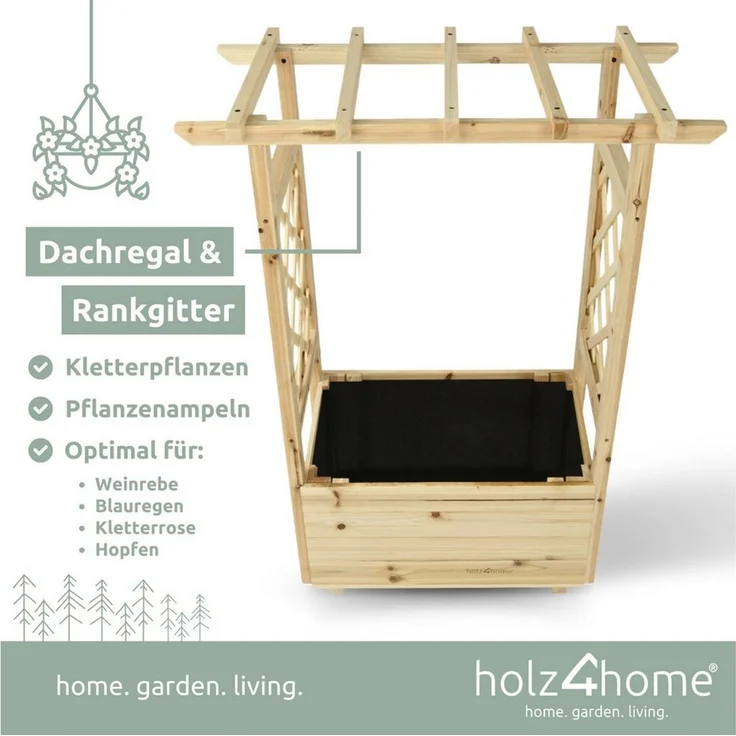 Pflanzkasten mit Rankgittern & Dach - Tannenholz - 58 x 34 x 103cm – Bild 3