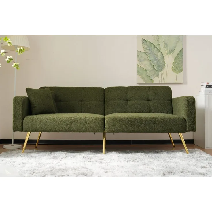 Celya Schlafsofa Schlafsofa mit Bettfunktion, verstellbarem Winkel, goldenen Beinen, mit Kissen und seitlichen Aufbewahrungstaschen