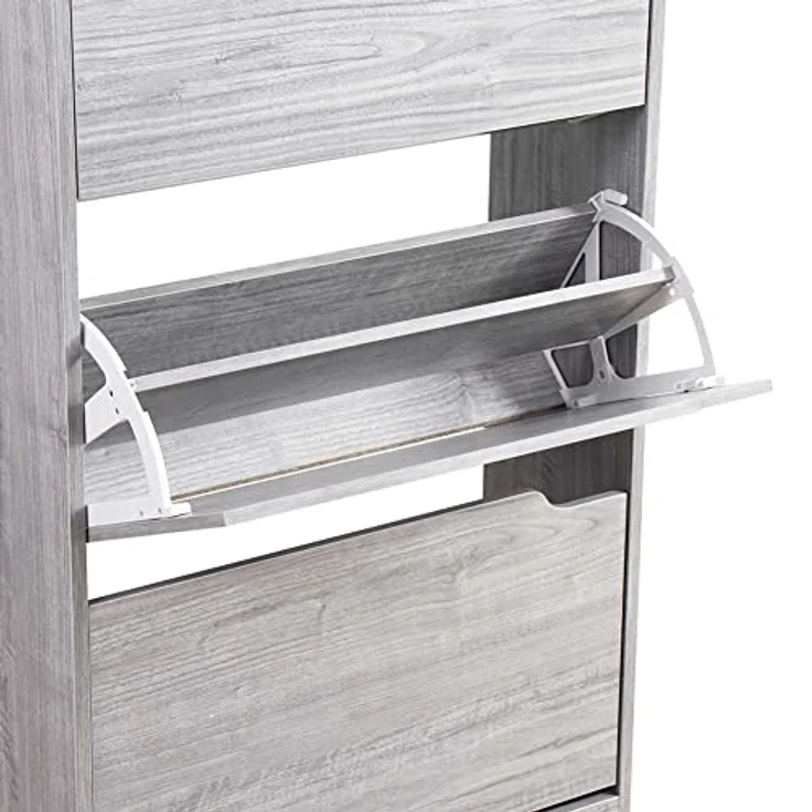 BAKAJI Schuhschrank aus MDF-Holz mit 3 Türen, Schuhregal, versenkbare Griffe, doppelte Tiefe, kompakte Größe, 63 x 24 x 115 cm, platzsparend, Eingangsbereich zu Hause (Grau) – Bild 8
