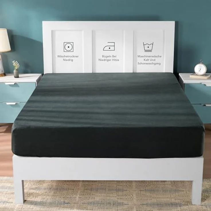 Utopia Bedding Jersey Spannbettlaken Anthrazit, 90 x 200 cm, atmungsaktiv und elastisch mit 25 cm tiefen Taschen – Bild 5