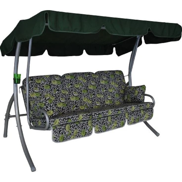 Angerer Freizeitmöbel GmbH Hollywoodschaukel Comfort - Gartenschaukel Made in Germany - Schaukel zum Sitzen, Liegen und Entspannen - inklusive Bett-Funktion - einfache Montage (Schwarz-Grün geblümt) – Bild 2