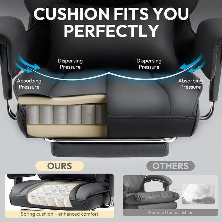 Dowinx Gaming-Stuhl Bürostuhl Ergonomisch mit Taschenfeder-Kissen (Packung), Chefsessel mit weiche Rückenlehne und verstellbare Lendenkissen – Bild 2