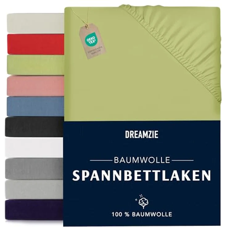 Dreamzie - Spannbettlaken 180x200 cm - Baumwolle Oeko Tex Zertifiziert - Grün - 100% Jersey Spannbetttuch 180x200 – Bild 2