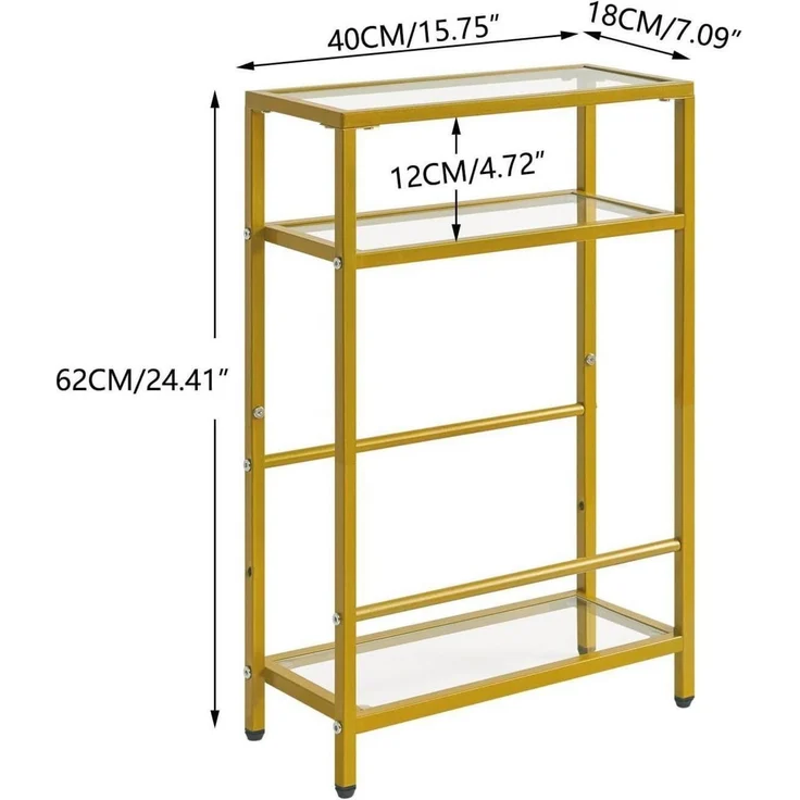 Beistelltisch Glastisch Zeitschriftenhalter 3 Etagen Sofa Goldfarben – Bild 3