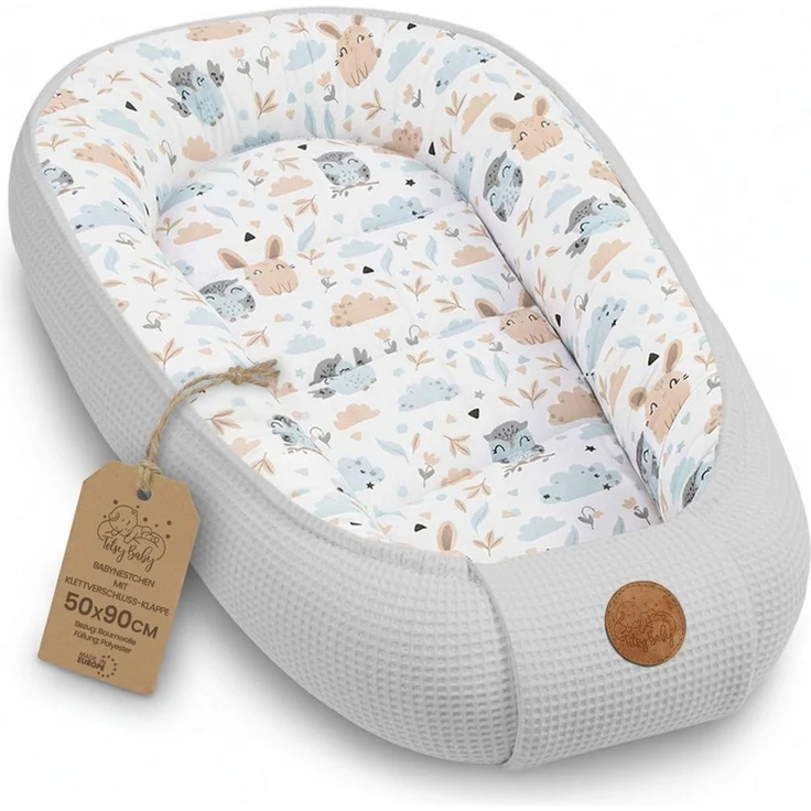 Babynest Neugeborene Nestchen Baby - 90x50 cm Kokon Handmade zweiseitig aus Waffel Piqué Baumwolle Schlummer Teddybären B – Bild 1