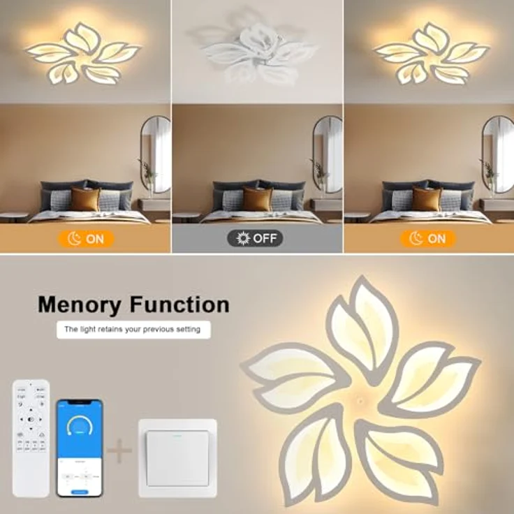 Comely LED Deckenleuchte Moderne, 45W Deckenlampe Dimmbar mit Fernbedienung, 3000K-6500K, Kreatives Blumendesign Kronleuchter für Wohnzimmer Schlafzimmer Küche, Weiß, 60 CM – Bild 5