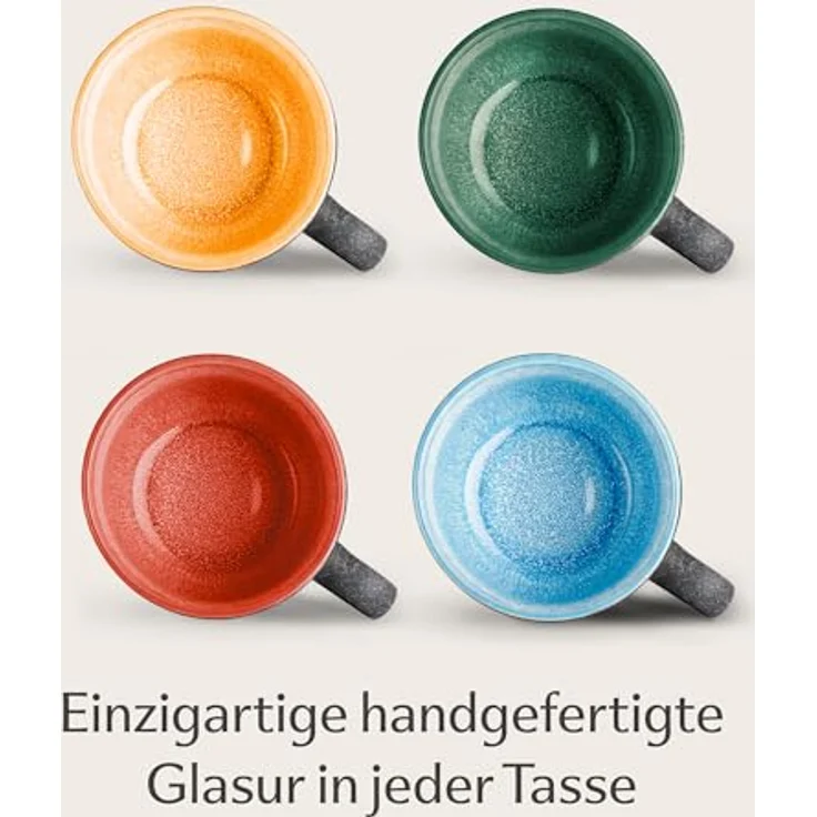 Cosumy Cappuccinotasse Espressotassen mit Untertassen 4er Set - 90 ml Keramik bunt, 8-tlg, Keramik, Warm – Bild 4